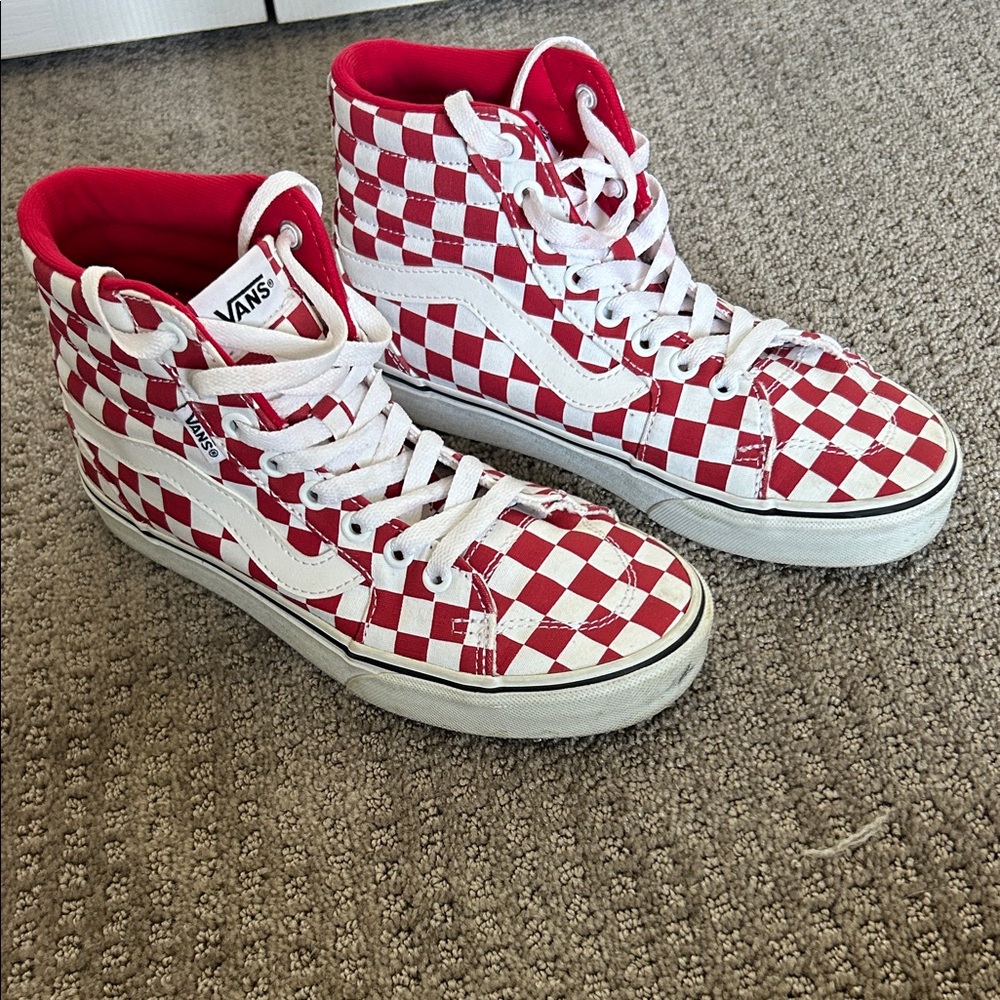 Vans Red and White Checkered Sneakers